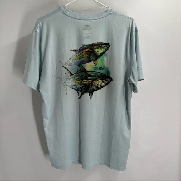 Afica Men's Size Small Short Sleeve Aqua Nylon Fish Tee - Picture 4 of 7